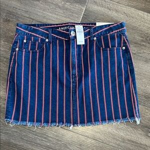 NWT American Eagle Outfitters Striped Denim Mini Skirt size medium blue red